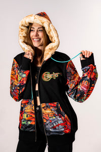 Ouroboros Banjo Glass Remix Zip Up Hoodie with Faux Fur lined hood