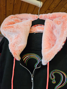 Medium Off to See the Wizard ZIP UP Dripper Hoodie with Orange Faux Fur lined hood