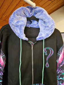 X-Large Threshold Consciousness ZIP UP Dripper Hoodie with Blue Faux Fur lined hood