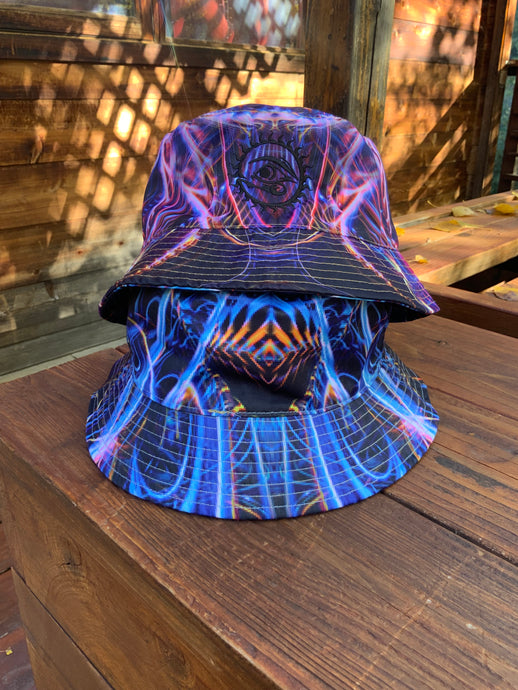 Cosmic Noise/Sound Waves Over Dark Reversible Bucket Hat